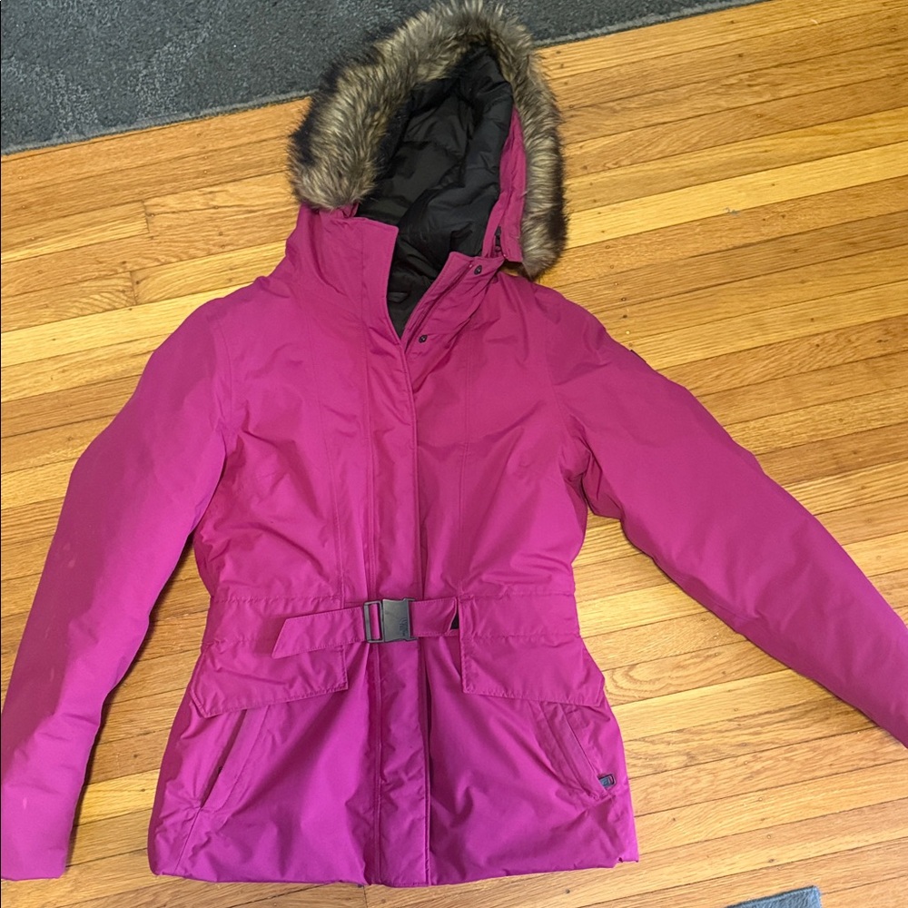 The North Face Women's Pink Ski Jacket with Fur Hood